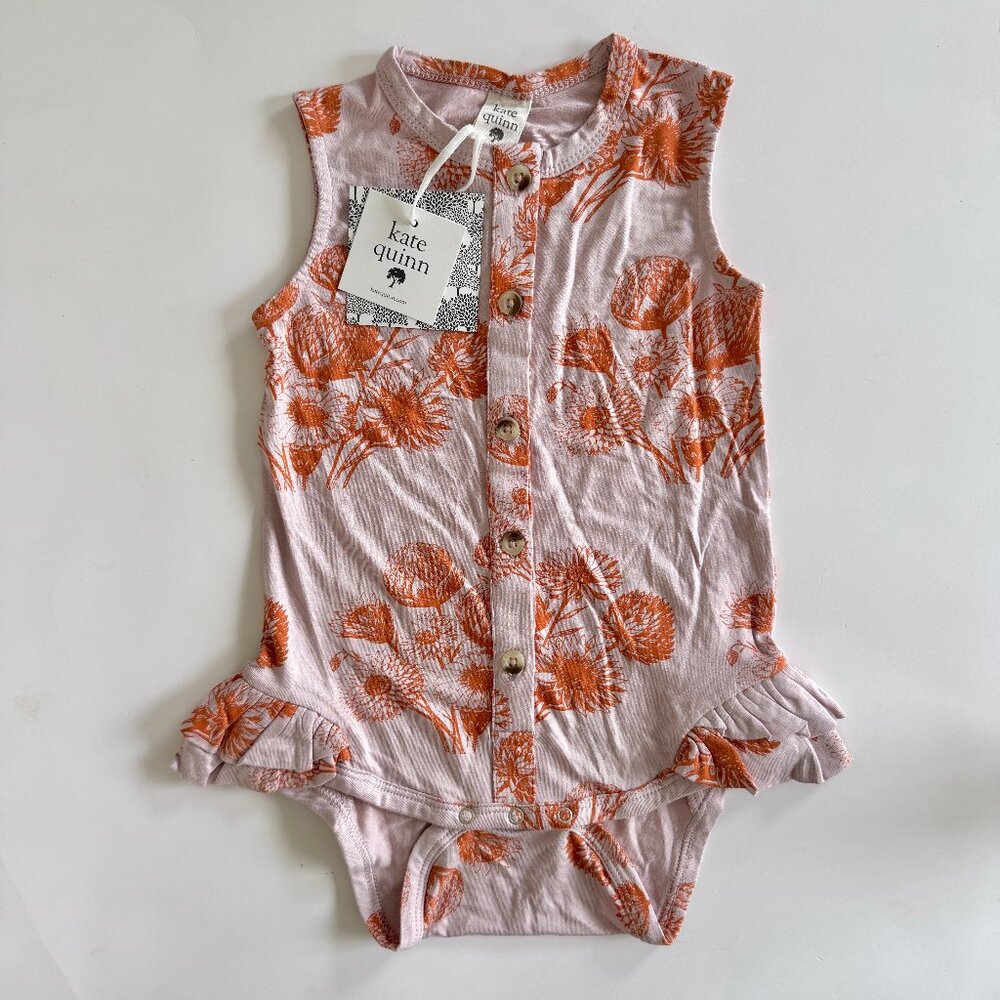 kate quinn Pink and Orange Floral Sleeveless One-Piece Bodysuit